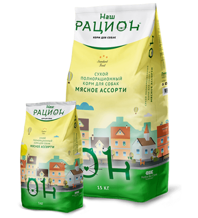 НАШ РАЦИОН корм для собак мясное ассорти (15 кг/м) 1кг.